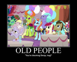 Size: 750x600 | Tagged: safe, edit, edited screencap, editor:thor-disciple, screencap, derpy hooves, doctor whooves, dusty pages, moondancer, pharynx, roseluck, sassy saddles, seaspray, thorax, time turner, changedling, changeling, classical hippogriff, earth pony, hippogriff, pegasus, pony, unicorn, g4, the last problem, caption, demotivational poster, female, king thorax, male, mare, meme, op is a duck, prince pharynx, stallion