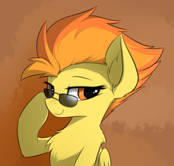 Size: 850x810 | Tagged: safe, artist:d.w.h.cn, spitfire, pegasus, pony, g4, bust, chest fluff, ear fluff, female, looking at you, mare, smiling, smirk, solo, sunglasses