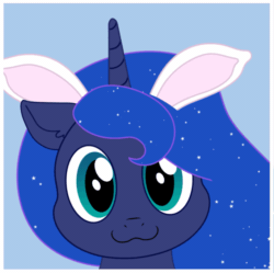 Size: 815x813 | Tagged: safe, artist:brightroom, princess luna, alicorn, pony, g4, :3, animated, bunny ears, bust, cute, ear fluff, easter, female, gif, holiday, horn, looking at you, lunabetes, portrait, solo, sweet dreams fuel, weapons-grade cute