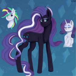 Size: 1625x1625 | Tagged: safe, artist:ske, nightmare rarity, rarity, pony, unicorn, g4, abstract background, alternate hairstyle, punk, raripunk, triality