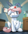 Size: 2442x3002 | Tagged: safe, artist:oinktweetstudios, nurse redheart, earth pony, pony, g4, coronavirus, covid-19, easter, face mask, fake ears, female, hand sanitizer, high res, holiday, mask, one eye closed, ppe, solo, surgical mask