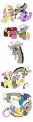 Size: 800x2898 | Tagged: safe, artist:celestial-rainstorm, discord, fluttershy, twilight sparkle, oc, oc:athena, oc:cherry chimichanga, oc:confetti cake, alicorn, draconequus, hybrid, pony, g4, baby draconequus, ear piercing, earring, female, interspecies offspring, jewelry, magic, male, mare, offspring, parent:cheese sandwich, parent:discord, parent:fluttershy, parent:pinkie pie, parents:cheesepie, parents:discoshy, piercing, ship:discoshy, shipping, simple background, straight, twilight sparkle (alicorn), white background