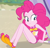 Size: 468x452 | Tagged: safe, screencap, pinkie pie, equestria girls, equestria girls specials, g4, my little pony equestria girls: better together, my little pony equestria girls: forgotten friendship, beach, beach chair, blurry background, bowtie, chair, clothes, cropped, curly hair, cute, diapinkes, female, flippers (gear), geode of sugar bombs, jewelry, legs, looking down, magical geodes, necklace, outdoors, pinkie pie swimsuit, sand, sitting, sleeveless, smiling, solo, swimsuit
