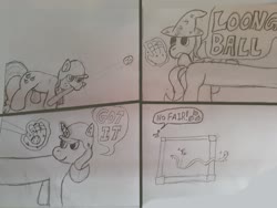 Size: 1280x960 | Tagged: safe, artist:lordpuhadk, applejack, starlight glimmer, trixie, g4, baseball, pencil drawing, sketch, sports, traditional art