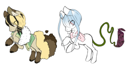 Size: 1126x579 | Tagged: safe, artist:ad-opt, oc, oc only, earth pony, original species, plant pony, pony, augmented tail, base used, chest fluff, clothes, ear fluff, earth pony oc, eye clipping through hair, female, male, pitcher plant, plant, rearing, scarf, simple background, stallion, white background