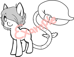 Size: 635x488 | Tagged: safe, artist:ad-opt, oc, oc only, monster pony, original species, piranha plant pony, plant pony, augmented tail, base used, commission, fangs, hair over one eye, lineart, plant, simple background, smiling, tongue out, white background, your character here