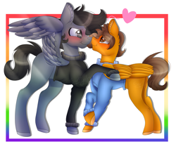 Size: 5900x5000 | Tagged: safe, artist:tomboygirl45, artist:unknownartist20, pegasus, pony, absurd resolution, clothes, emmet brickowski, gay, kissing, lego, male, ponified, stallion, sweater, the lego movie