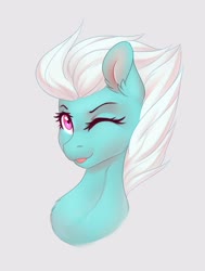 Size: 1158x1533 | Tagged: safe, artist:nightskrill, fleetfoot, pegasus, pony, g4, :p, bust, chest fluff, cute, diafleetes, ear fluff, female, gray background, mare, one eye closed, portrait, simple background, solo, tongue out, wink