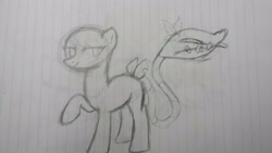 Size: 3265x1837 | Tagged: safe, artist:skulifuck, oc, oc only, monster pony, original species, piranha plant pony, plant pony, augmented tail, lineart, lined paper, plant, raised hoof, smiling, tongue out, traditional art