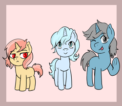 Size: 2482x2159 | Tagged: safe, artist:kdd, oc, oc:blizzard ashmane, oc:chillbreeze ashmane, oc:snowfall ashmane, pony, unicorn, colored, colt, female, filly, foal, grumpy, high res, lineart, male, siblings