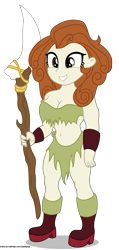 Size: 1147x2408 | Tagged: safe, artist:gamerpen, autumn blaze, equestria girls, g4, amazonian, art trade, awwtumn blaze, breasts, busty autumn blaze, cute, equestria girls-ified, female, simple background, smiling, solo, stick, transparent background, weapon