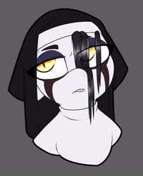 Size: 1300x1600 | Tagged: safe, artist:lockheart, oc, oc only, oc:nunpone, earth pony, pony, cross-popping veins, eyeshadow, female, gray background, makeup, mare, nun, simple background, solo