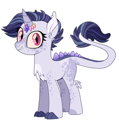 Size: 1280x1317 | Tagged: safe, artist:jxst-margaret, oc, oc only, dracony, hybrid, base used, chest fluff, claws, fangs, freckles, horn, horn jewelry, interspecies offspring, jewelry, offspring, parent:rarity, parent:spike, parents:sparity, simple background, spots, transparent background