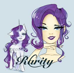 Size: 1280x1267 | Tagged: safe, artist:schnoodlie, rarity, human, pony, unicorn, g4, bust, ear piercing, female, humanized, piercing, solo, text