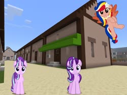 Size: 2048x1536 | Tagged: safe, artist:jhayarr23, artist:topsangtheman, artist:xebck, edit, starlight glimmer, oc, oc:pearl shine, pegasus, pony, unicorn, g4, looking at you, minecraft, nation ponies, our town, philippines, photoshopped into minecraft, self ponidox