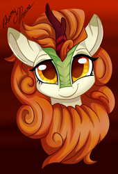 Size: 2647x3887 | Tagged: safe, artist:gleamydreams, autumn blaze, kirin, g4, awwtumn blaze, bust, chest fluff, cute, female, front view, full face view, high res, looking at you, mare, portrait, smiling, solo