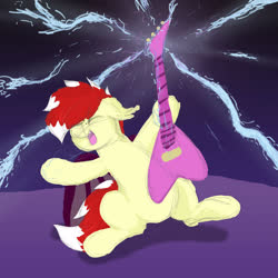 Size: 3000x3000 | Tagged: safe, artist:aaathebap, oc, oc only, oc:aaaaaaaaaaa, bat pony, pony, bat pony oc, bat wings, cute, cute little fangs, electric guitar, fangs, freckles, guitar, high res, lightning, male, musical instrument, playing guitar, rock (music), rock star, sketch, solo, stage, wings