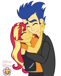 Size: 800x1000 | Tagged: safe, artist:sakurakitune, flash sentry, sunset shimmer, equestria girls, g4, duo, female, hug, male, ship:flashimmer, shipping, simple background, straight, transparent background