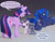 Size: 1470x1155 | Tagged: safe, artist:silfoe, princess luna, twilight sparkle, oc, oc:eventide glisten, oc:pterus, oc:twilight dapple, alicorn, bat pony, pony, unicorn, royal sketchbook, g4, adopted offspring, age regression, alicorn oc, alternate universe, alternate universe of an alternate universe, angry, argument, baby, baby pony, bat pony oc, bat wings, child, coat markings, colt, cute, dappled, daughter, dialogue, eye contact, eyeroll, female, filly, floppy ears, foal, folded wings, frown, glare, glasses, gradient background, gray background, horn, lesbian, looking at each other, looking up, magic abuse, magic practice, magical lesbian spawn, male, mama twilight, mare, maternal instinct, maternaluna, missing accessory, mother, mother and child, mother and daughter, mother and son, offspring, open mouth, pacifier, parent:princess luna, parent:twilight sparkle, parents:twiluna, pointing, prone, raised hoof, ship:twiluna, shipping, siblings, silfoe is trying to murder us, simple background, sitting, smiling, son, speech bubble, spell gone wrong, story included, transformation, twilight sparkle (alicorn), underhoof, wings, wings down