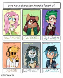 Size: 1218x1508 | Tagged: safe, artist:rikerake, fluttershy, human, anthro, equestria girls, g4, :p, clothes, crossover, female, headphones, luka couffaine, male, miraculous ladybug, ok ko let's be heroes, one eye closed, six fanarts, smiling, tongue out, wink