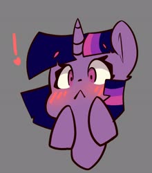 Size: 2415x2748 | Tagged: safe, artist:luxaestas, twilight sparkle, pony, g4, :<, blushing, bust, cute, exclamation point, female, gray background, high res, mare, portrait, simple background, solo, twiabetes