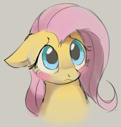 Size: 349x365 | Tagged: safe, artist:dotkwa, fluttershy, pegasus, pony, g4, blushing, bust, cute, female, floppy ears, gray background, mare, portrait, shyabetes, simple background, solo