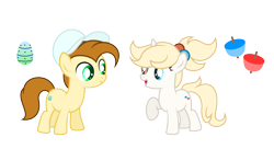 Size: 3680x2004 | Tagged: safe, artist:darbypop1, oc, oc:lil eggsy, oc:topsy, earth pony, pony, unicorn, colt, female, filly, heterochromia, high res, male, simple background, transparent background