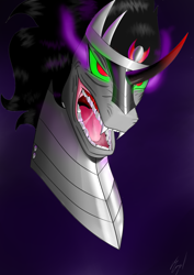Size: 2508x3541 | Tagged: safe, artist:flaxen's art corner, king sombra, pony, unicorn, g4, angry, antagonist, bust, glowing eyes, high res, male, portrait, solo, stallion
