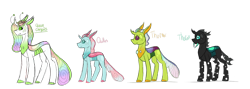 Size: 1280x458 | Tagged: safe, artist:scarletrosetheartist, ocellus, queen chrysalis, thorax, changedling, changeling, g4, alternate design, king thorax, purified chrysalis, simple background, transparent background