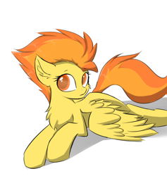Size: 922x973 | Tagged: safe, artist:d.w.h.cn, spitfire, pegasus, pony, g4, cheek fluff, chest fluff, colored pupils, cute, cutefire, ear fluff, female, lying down, mare, prone, simple background, solo, white background