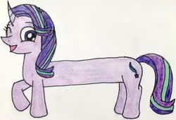 Size: 2200x1500 | Tagged: safe, artist:melisareb, starlight glimmer, pony, unicorn, g4, cute, female, glimmerbetes, i can't believe it's not 徐詩珮, long glimmer, long pony, mare, meme, raised hoof, solo, traditional art
