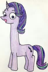 Size: 1520x2310 | Tagged: safe, artist:melisareb, starlight glimmer, pony, unicorn, g4, female, i can't believe it's not 徐詩珮, impossibly long neck, long glimmer, long neck, meme, necc, open mouth, solo, tongue out, traditional art