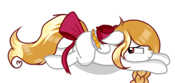 Size: 1024x483 | Tagged: safe, artist:applerougi, oc, oc only, oc:kiddles, pegasus, pony, bow, female, hair bow, mare, prone, simple background, solo, tail bow, transparent background