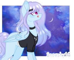 Size: 2300x1877 | Tagged: safe, artist:snowshy16, oc, oc only, pegasus, pony, clothes, female, licking, licking lips, mare, shirt, solo, tongue out