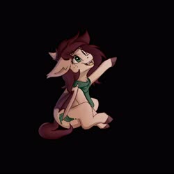 Size: 4000x4000 | Tagged: safe, artist:miokomata, oc, oc only, oc:slumber tea, bat pony, pony, bat pony oc, bat wings, black background, clothes, colored hooves, fangs, female, freckles, mare, open mouth, simple background, solo, wings