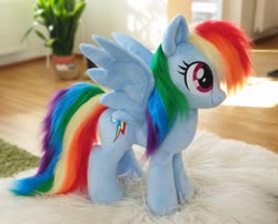 Size: 2760x2232 | Tagged: safe, artist:epicrainbowcrafts, rainbow dash, pegasus, pony, g4, cute, dashabetes, full body, high res, irl, photo, plushie, room, smiling, solo, spread wings, wings