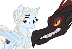 Size: 4000x2699 | Tagged: safe, artist:herfaithfulstudent, alicorn, dragon, pony, daenerys targaryen, dragon wings, drogon, female, game of thrones, ponified, simple background, vector, wings
