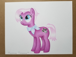 Size: 4032x3024 | Tagged: safe, artist:maximustimaeus, jasmine leaf, earth pony, pony, g4, ascot, clothes, colored pencil drawing, female, mare, scarf, simple background, smiling, solo, traditional art, white background
