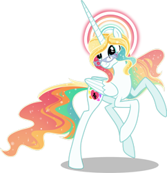 Size: 1280x1323 | Tagged: safe, artist:helenosprime, oc, oc only, oc:bonniecorn, alicorn, pony, ethereal mane, ethereal tail, female, glasses, halo, long legs, mare, raised hooves, slender, solo, tail, tall, thin
