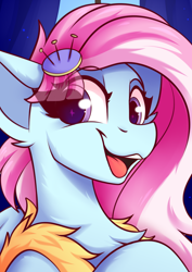 Size: 804x1138 | Tagged: safe, alternate version, artist:shadowreindeer, kerfuffle, pegasus, pony, g4, my little pony: rainbow roadtrip, bust, chest fluff, cute, eye clipping through hair, female, fufflebetes, mare, open mouth, portrait, smiling, solo, wingding eyes