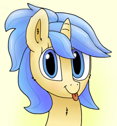 Size: 1350x1453 | Tagged: safe, artist:barpy, oc, oc only, oc:dex, pony, unicorn, :p, bust, chest fluff, colored, cute, looking at you, male, portrait, silly, simple background, solo, tongue out