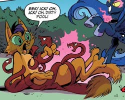 Size: 511x410 | Tagged: safe, artist:andypriceart, idw, official comic, capper dapperpaws, princess luna, abyssinian, alicorn, pony, snake, anthro, g4, spoiler:comic, spoiler:comic76, chest fluff, cropped, duo, female, glowing eyes, male, mare, possessed