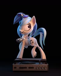 Size: 1338x1674 | Tagged: source needed, safe, artist:v747, dj pon-3, vinyl scratch, pony, unicorn, g4, 3d, 3d model, black background, butt, female, mare, microphone, plot, render, simple background, solo, sunglasses, turntable