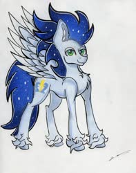 Size: 2349x2977 | Tagged: safe, artist:luxiwind, soarin', pegasus, pony, g4, backwards cutie mark, high res, looking at you, male, solo, stallion, traditional art, unshorn fetlocks