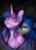 Size: 2160x3013 | Tagged: safe, artist:doekitty, twilight sparkle, oc, oc:midnight wind, alicorn, bat pony, pony, g4, bust, canon x oc, duo, fanfic, fanfic art, fanfic cover, fangs, female, high res, male, mare, portrait, stallion, twilight sparkle (alicorn)