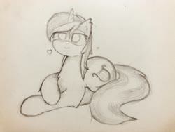Size: 4032x3024 | Tagged: safe, artist:papersurgery, lyra heartstrings, pony, unicorn, g4, ear fluff, female, heart, looking at you, monochrome, sitting, solo, traditional art