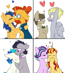 Size: 2500x2800 | Tagged: safe, artist:bublebee123, artist:icicle-wicicle-1517, color edit, edit, derpy hooves, dj pon-3, doctor whooves, flash sentry, octavia melody, starlight glimmer, sunburst, sunset shimmer, time turner, vinyl scratch, earth pony, pegasus, pony, unicorn, alternate hairstyle, bipedal, blushing, bowtie, cheek kiss, clothes, collaboration, colored, curved horn, cute, diasentres, doctorbetes, doctorderpy, dopey hooves, dopeytoress, ear fluff, eyes closed, female, flare warden, flarestone, flashburst, floppy ears, flower, flower in mouth, gay, glasses, heart, horn, hug, kissing, lesbian, male, mare, markings, mouth hold, octavius, onomatopoeia, raised hoof, record scrape, robe, rule 63, rule63betes, scrapetavius, scratchtavia, shimmerglimmer, shipping, simple background, sitting, sleeping, sound effects, stallion, stellar gleam, stellarglare, straight, sunbetes, sunburst's cloak, sunburst's glasses, sunset glare, sunstone (g4 r63 sunburst), tavibetes, the doctoress, transparent background, vinylbetes, wall of tags, zzz