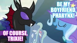 Size: 1280x720 | Tagged: safe, edit, edited screencap, screencap, pharynx, trixie, g4, to change a changeling, caption, female, image macro, male, meme, phartrix, shipping, straight, text
