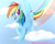 Size: 3000x2385 | Tagged: safe, artist:alexa1alexa, rainbow dash, pegasus, pony, g4, backwards cutie mark, cloud, cute, dashabetes, eye clipping through hair, female, flying, heart eyes, high res, mare, open mouth, rainbow trail, sky, solo, spread wings, wingding eyes, wings