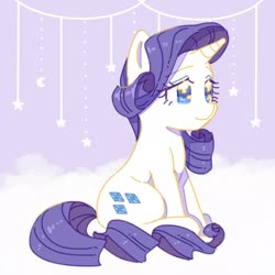 Size: 2048x2048 | Tagged: dead source, safe, artist:chapaghettii, rarity, pony, unicorn, g4, crescent moon, cute, female, high res, mare, moon, raribetes, sitting, solo, stars